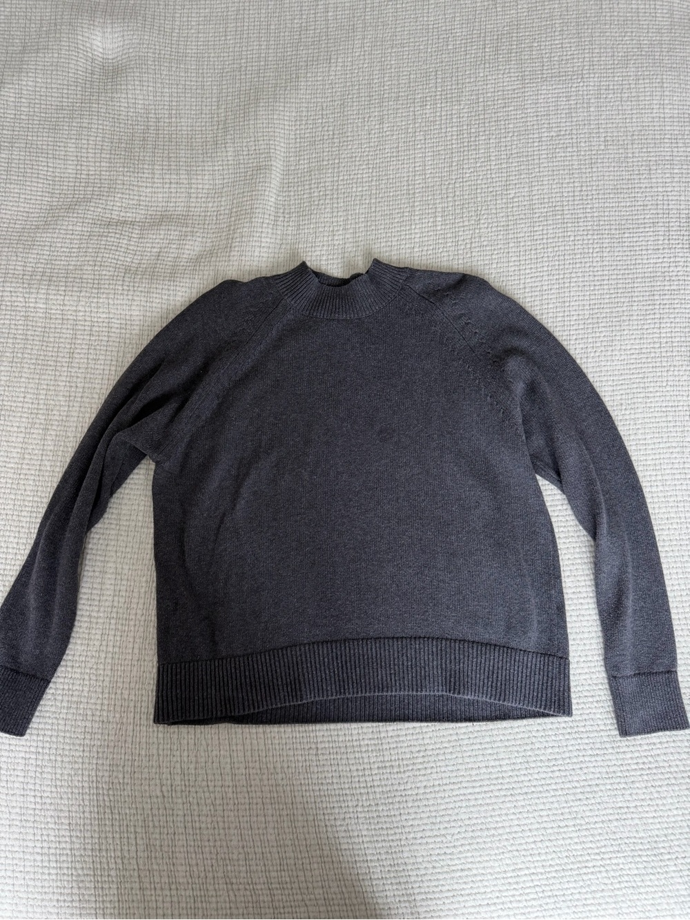 Quince Mockneck Charcoal Crewneck Sweater - Ribbed Hem